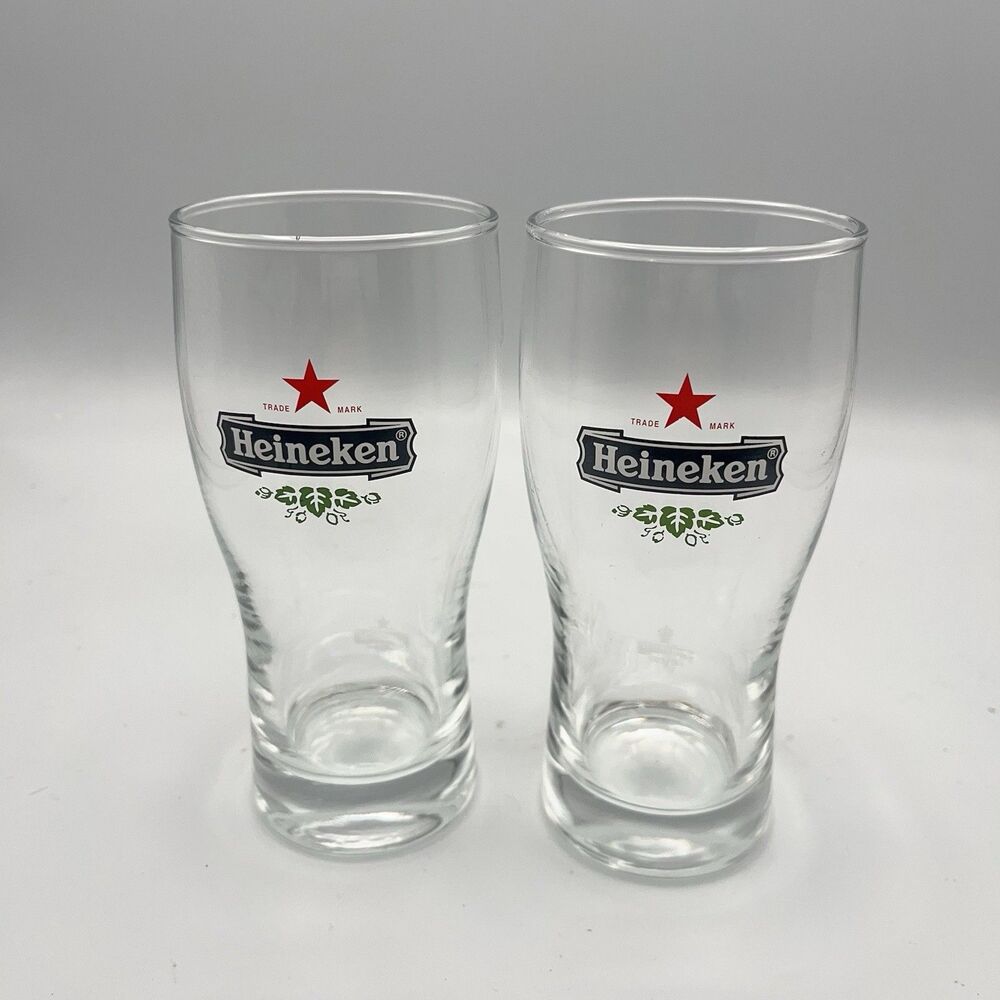 Heineken Beer Glasses .25L Red Star Etched Logo Reverse Bottom And .25L On Side